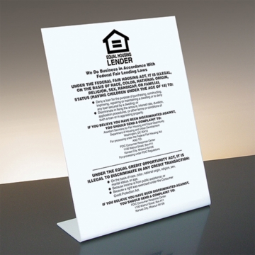 Image of item: Equal Housing Lender - FDIC Banks - Bent White Acrylic