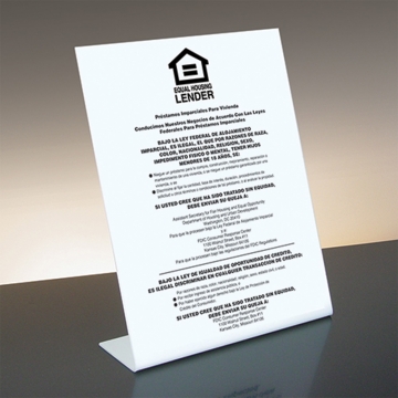 Image of item: Equal Housing Lender - FDIC Banks (Spanish) - Bent White Acrylic