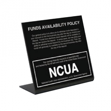 Image of item: Acrylic NCUA Counter Sign with Funds Avail Policy - 2nd Day