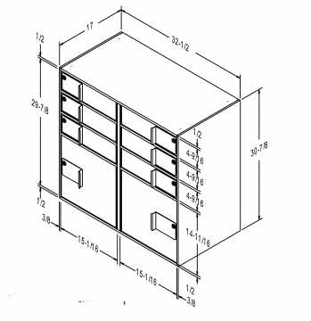 Image of item: Fenco Double width, (3) Teller Lockers over (1) Manager/Cash Locker Both Sides 17"D