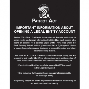 Image of item: Partriot Act - Beneficial Owners - 11W x 14H Black Acrylic