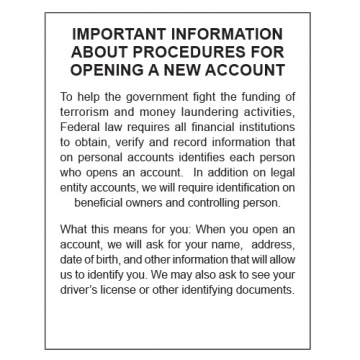 Image of item: Partriot Act 2018 Beneficial Owner Signs - 11W x 14H Wall