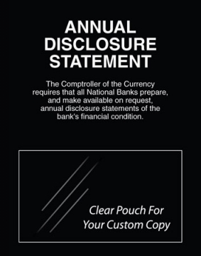 Image of item: Annual Disclosure Statement (Comptroller of Currency) - 11w x 14h Bent Acrylic