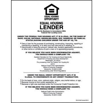 Image of item: Equal Housing Lender (Credit Unions) 11W x 14H Acrylic