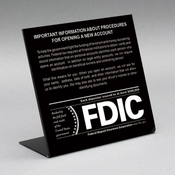 Image of item: Countertop Acrylic Sign - Patriot Act with FDIC