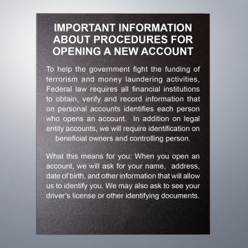 Image of item: Partriot Act 2018 Beneficial Owner Signs - 11Wx14H Magnetic