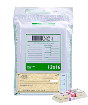 Image of item: 12W x 16H White, Large Currency Bag w/External Pocket - 100/CTN