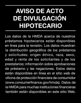 Image of item: 2018 Home Mortgage Disclosure Sign - 11x14 Black Acrylic - Spanish