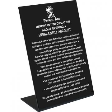 Image of item: Partriot Act 2018 Beneficial Owner Signs  - 11W x14H Counter