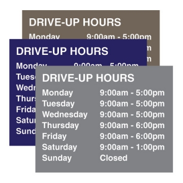 Image of item: Hours Open Decal for Drive-in Window, 10w x 7.75h