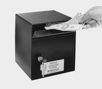 Image of item: Classic top loading, slide off lid drop box with security cam lock. 7-1/2"h x 6w" x 6"d